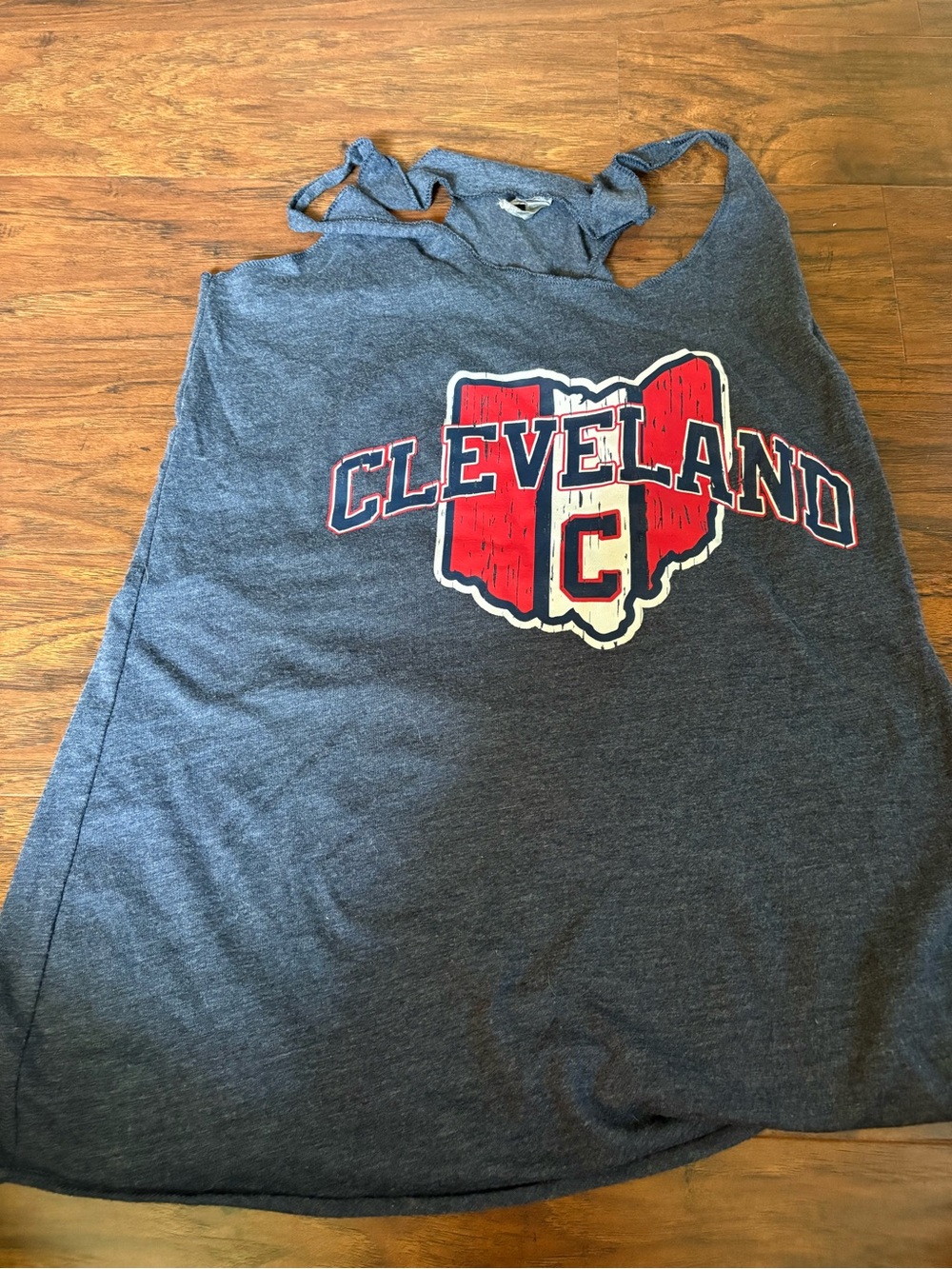 Next Level Apparel Women's Cleveland Graphic Tank Top in Navy and Red